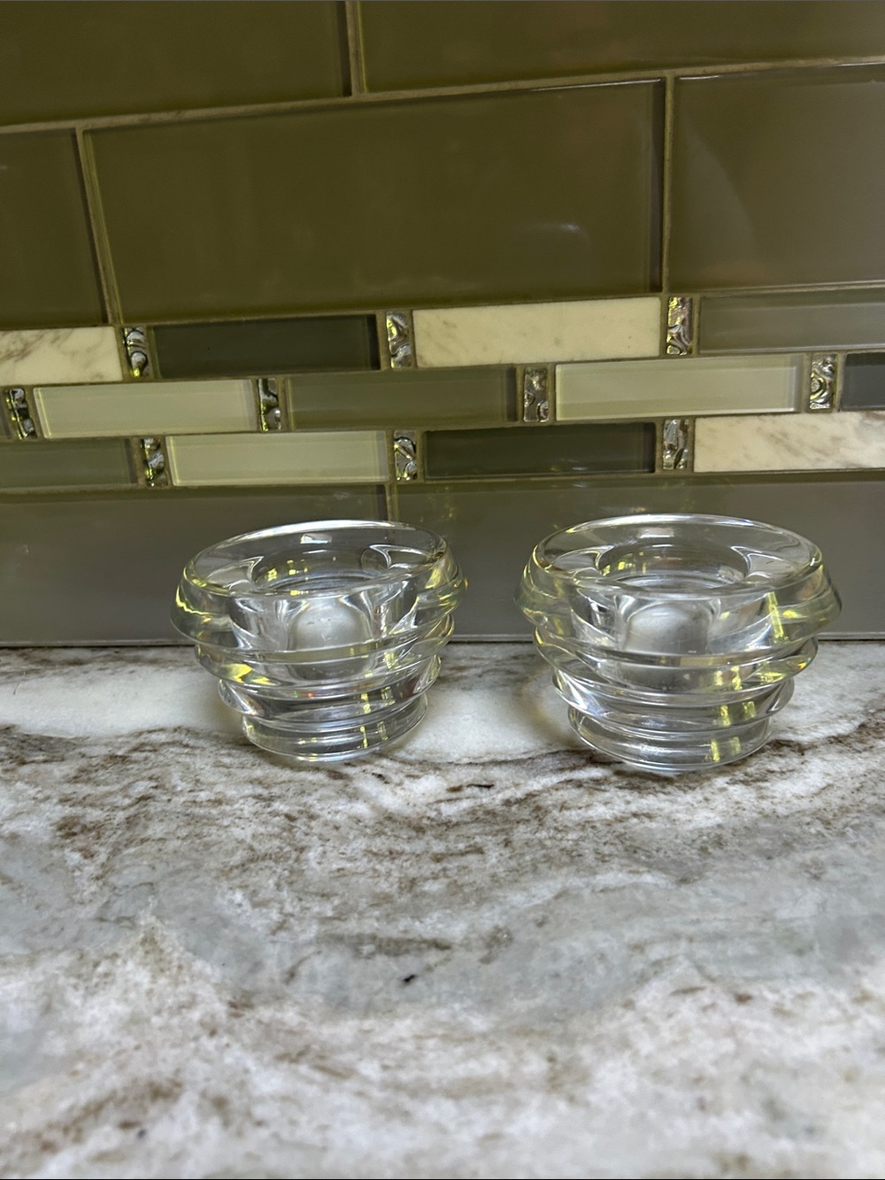 LENOX OVATIONS RADIANCE VOTIVE CANDLE HOLDERS PAIR Cut Lead Crystal MODERN HEAVY